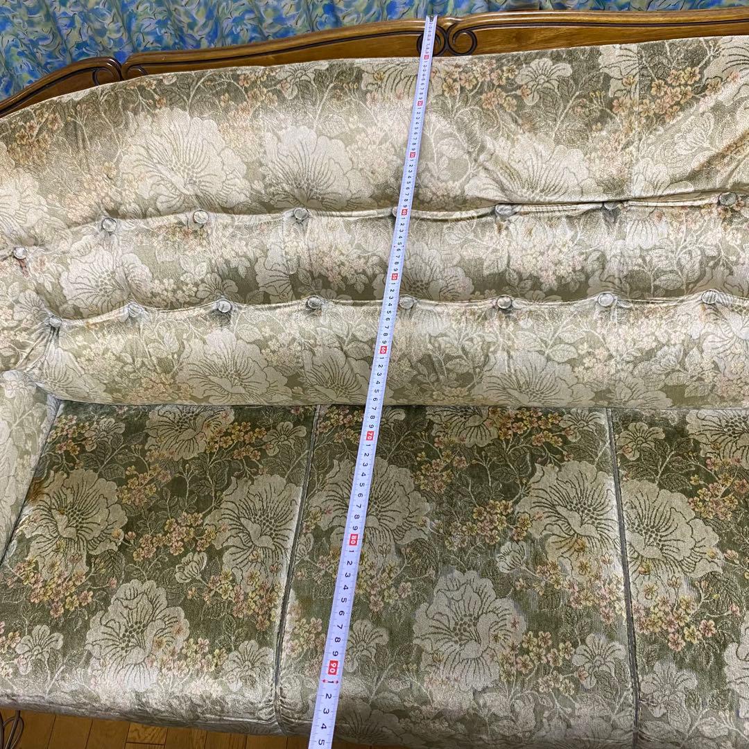 カリモク 金華山シリーズ グリーン 花柄 3Pソファ