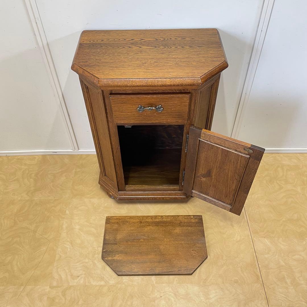 オーク材 6角キャビネット コンソール チェスト 電話台 棚 アンティーク