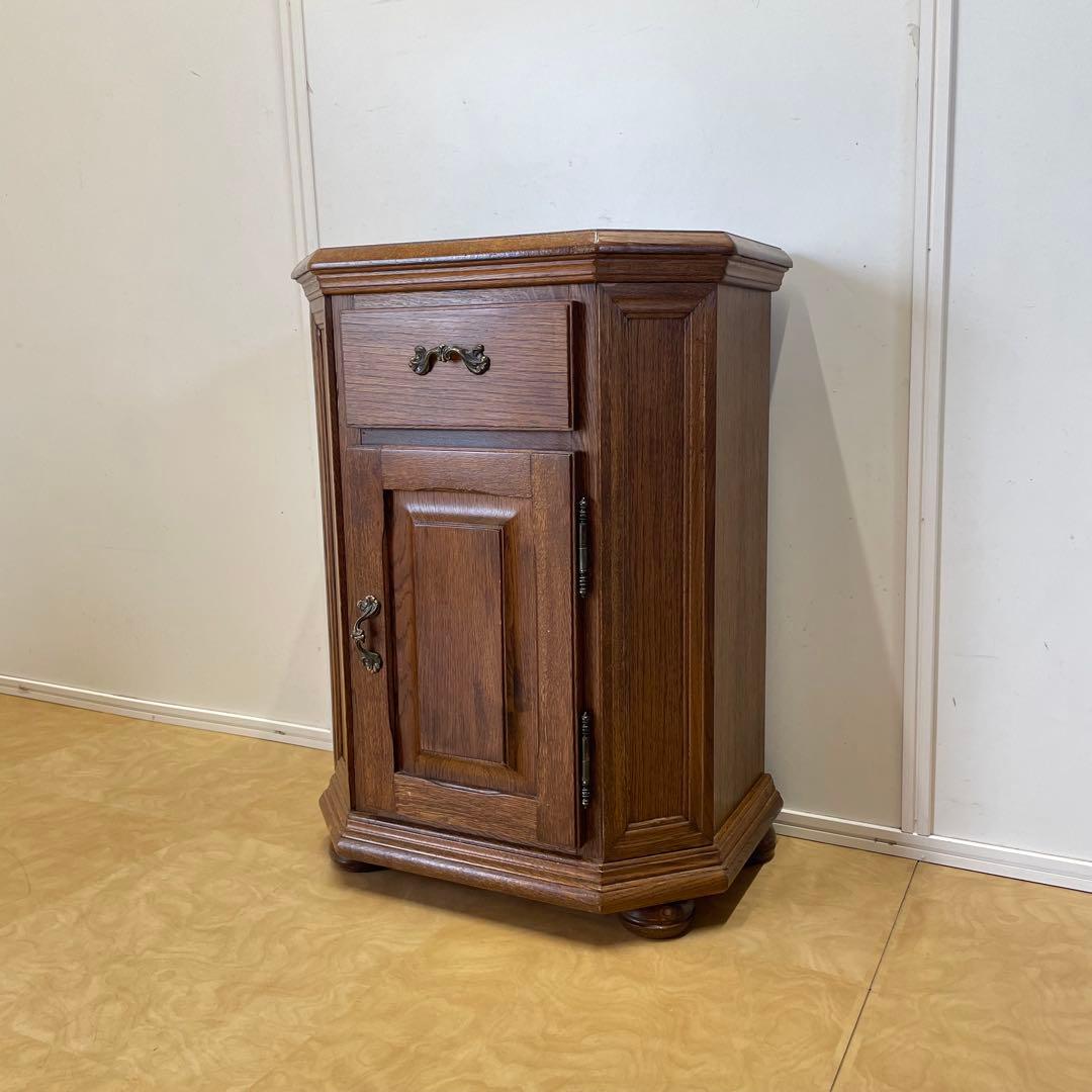 オーク材 6角キャビネット コンソール チェスト 電話台 棚 アンティーク