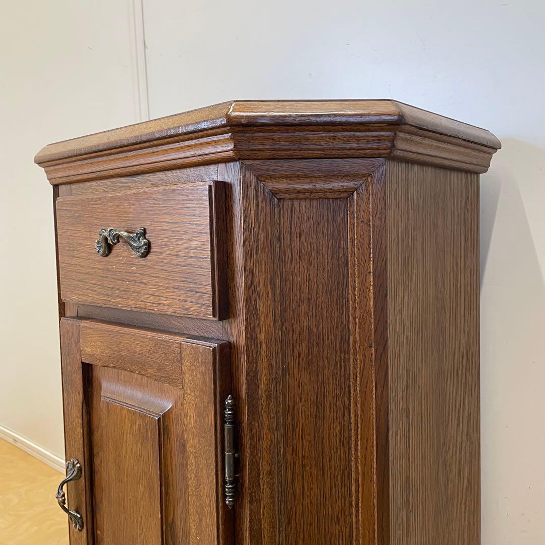 オーク材 6角キャビネット コンソール チェスト 電話台 棚 アンティーク