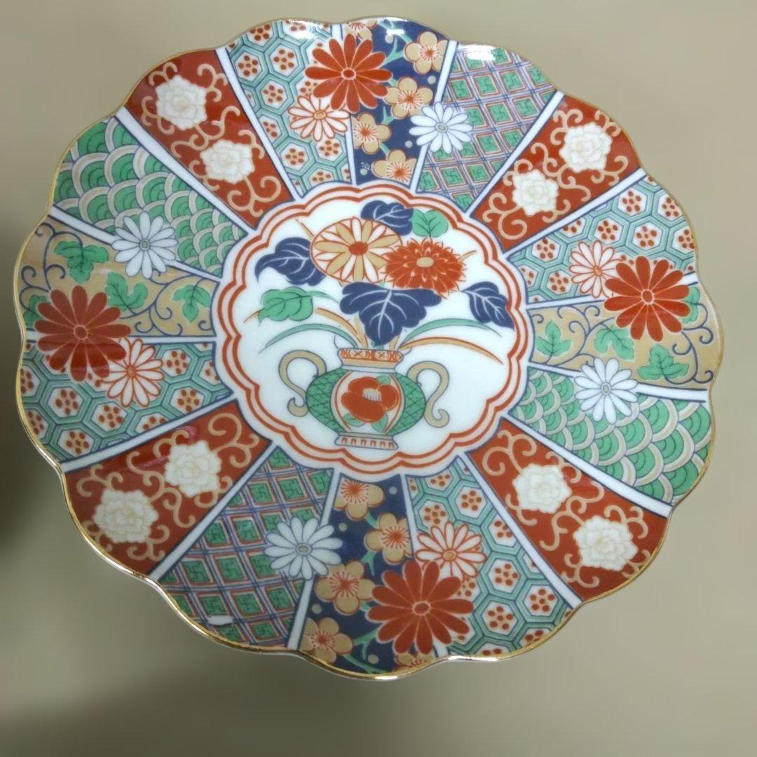 ☆期間限定特価！【有田焼 陶扇 /菊割皿/赤絵/金彩 5組セット現状品