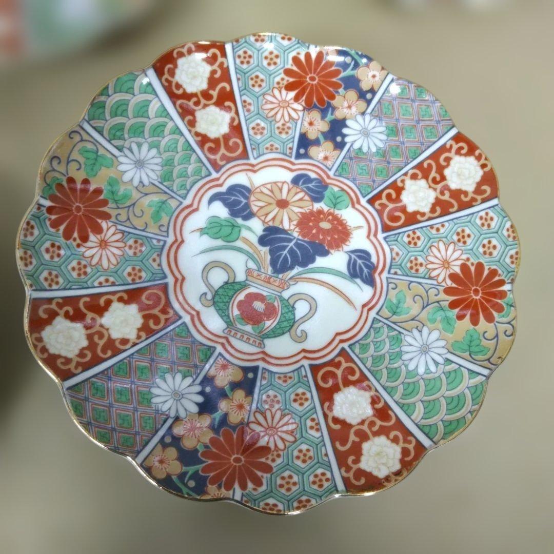 ☆期間限定特価！【有田焼 陶扇 /菊割皿/赤絵/金彩 5組セット現状品