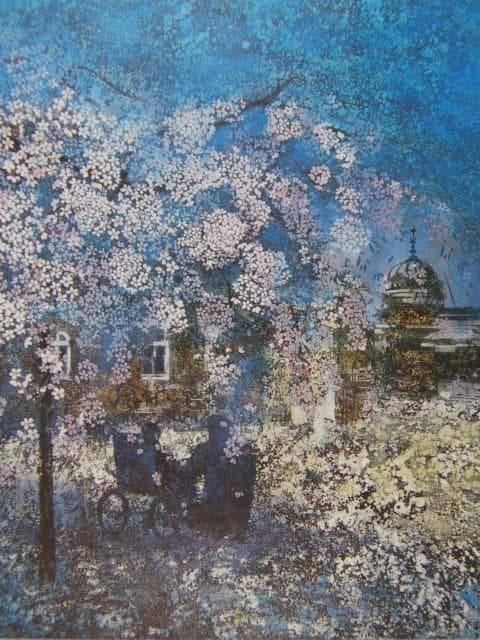青西千賀子、【蓮如桜】、希少な額装用画集より、美品、新品額装付