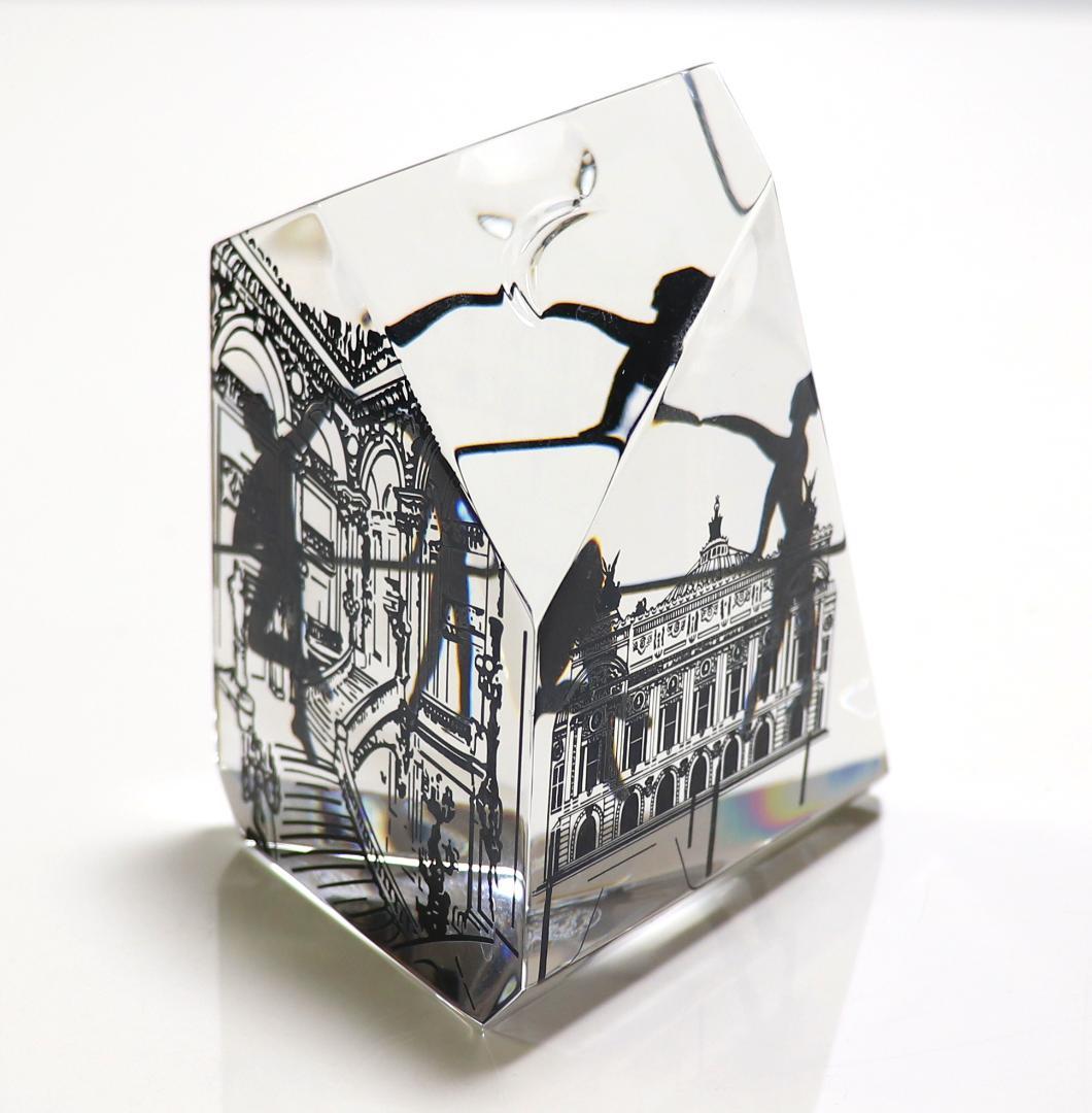 バカラ 珍品 大型9面体 ペーパーウェイト 宮殿でバレエする男女 月と太陽 置物