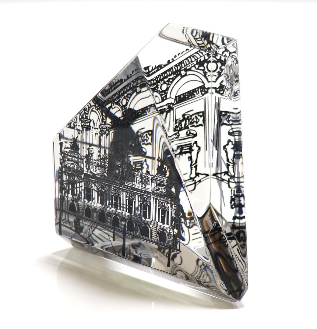 バカラ 珍品 大型9面体 ペーパーウェイト 宮殿でバレエする男女 月と太陽 置物