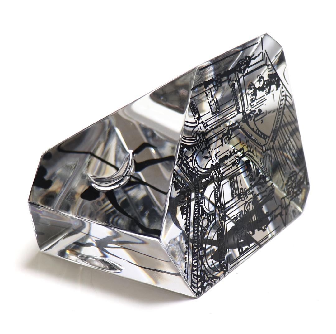 バカラ 珍品 大型9面体 ペーパーウェイト 宮殿でバレエする男女 月と太陽 置物