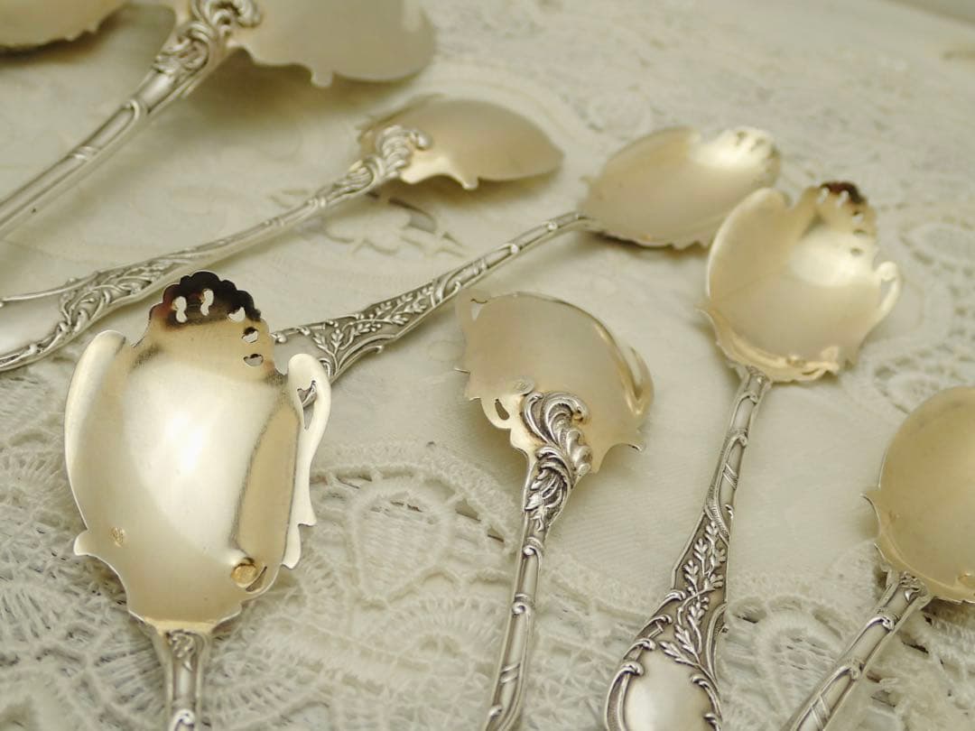 フランスアンティーク 純銀無垢製 アイスクリームスプーン12本とサーバーセット
