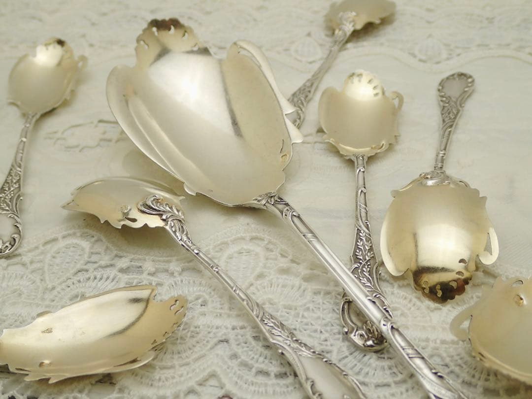 フランスアンティーク 純銀無垢製 アイスクリームスプーン12本とサーバーセット