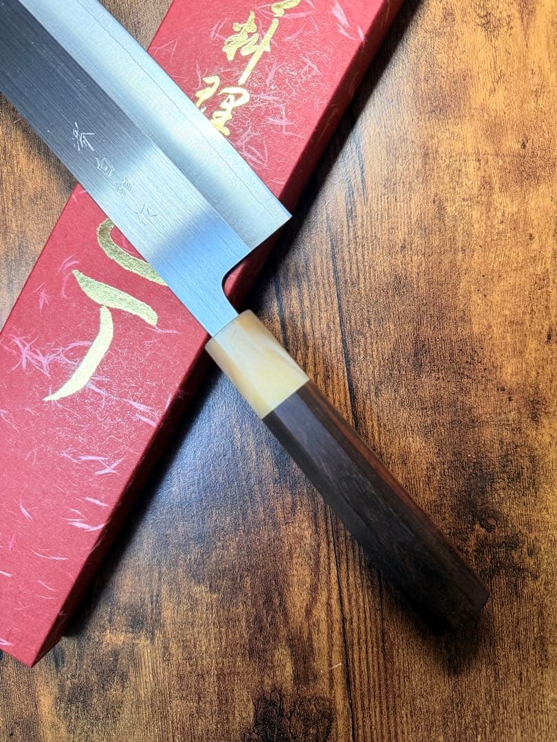 堺白鶴作　菜切　包丁　粉末ハイス鋼(SRS13) 紫檀白水牛八角柄