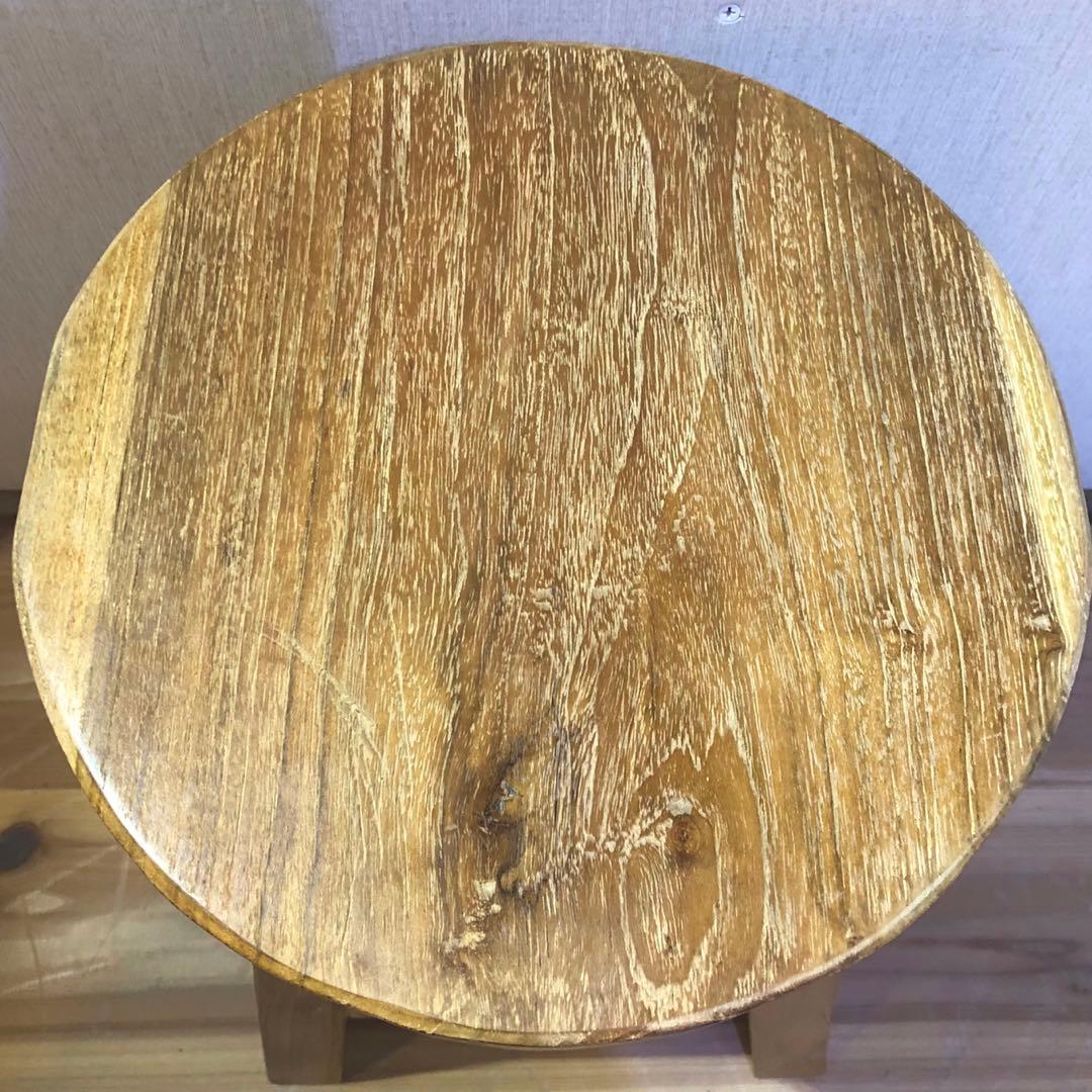 オールドチーク材のスツール 無垢材 円形 丸型 腰掛け 椅子 ラウンドスツール