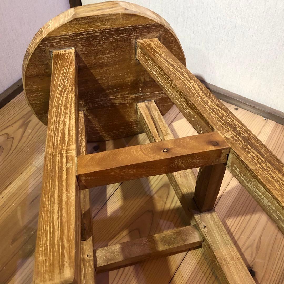 オールドチーク材のスツール 無垢材 円形 丸型 腰掛け 椅子 ラウンドスツール