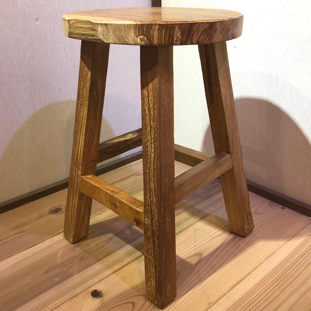 オールドチーク材のスツール 無垢材 円形 丸型 腰掛け 椅子 ラウンドスツール