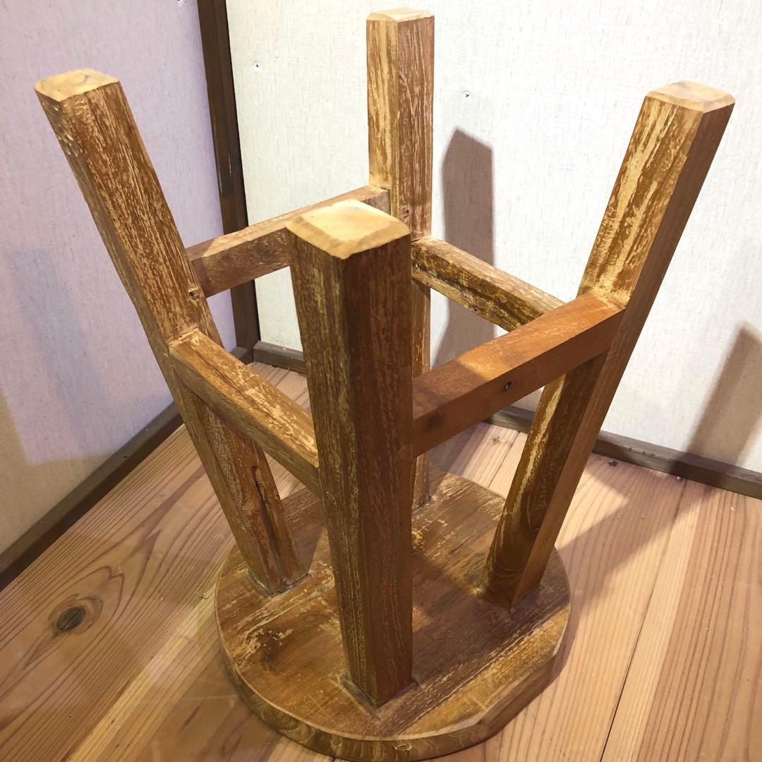 オールドチーク材のスツール 無垢材 円形 丸型 腰掛け 椅子 ラウンドスツール