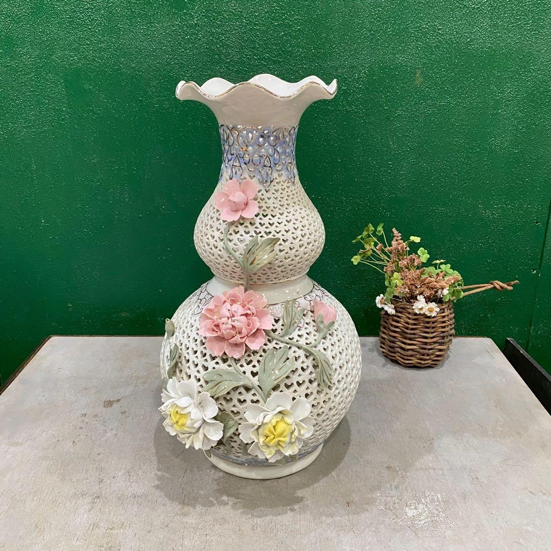 透かし彫り 置物 インテリア 花 アンティーク