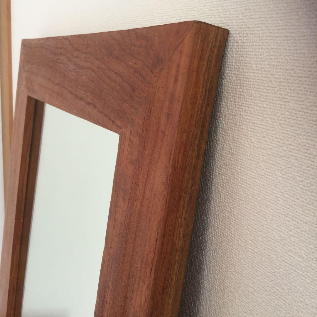 無垢チーク　鏡　ミラー　壁掛け