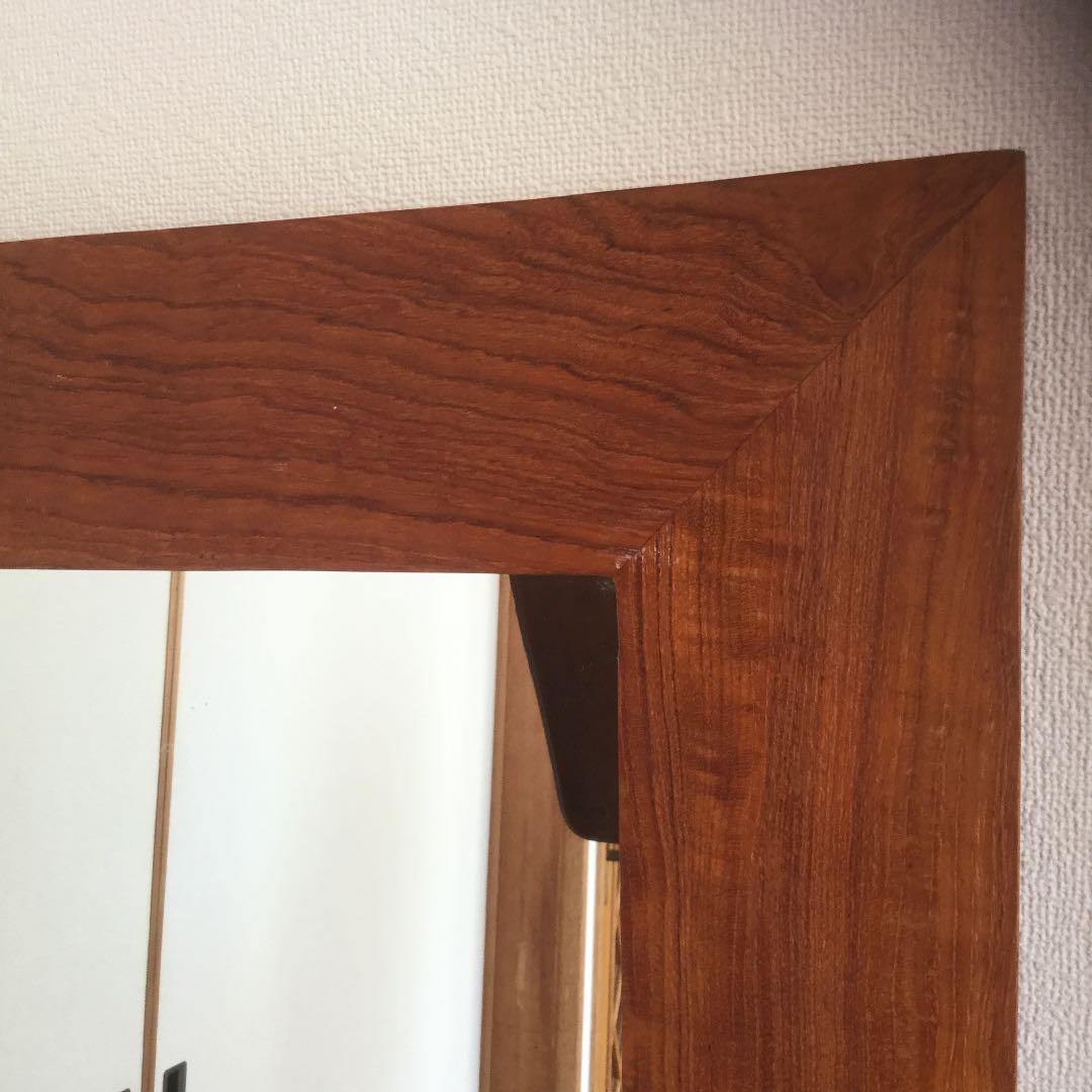 無垢チーク　鏡　ミラー　壁掛け