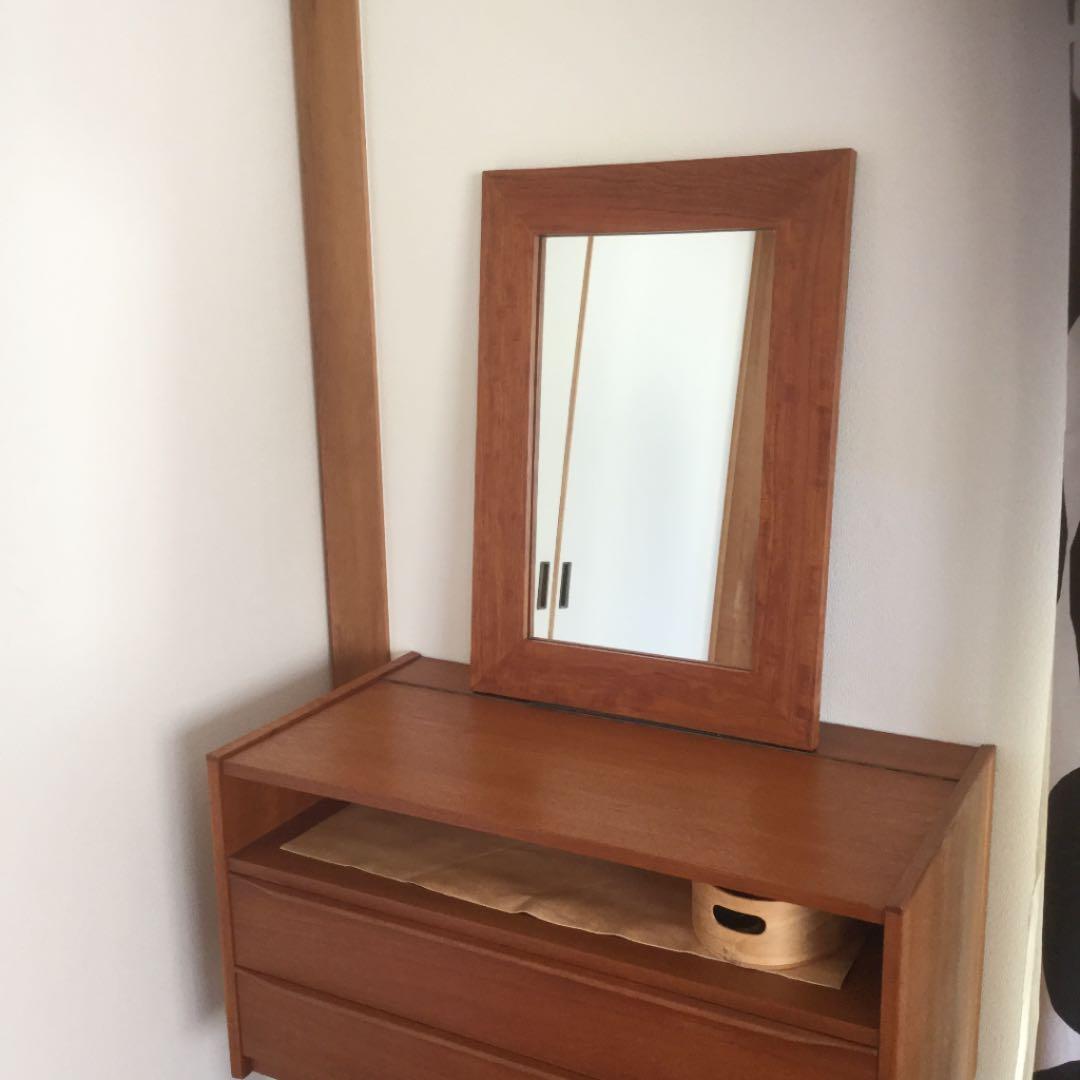 無垢チーク　鏡　ミラー　壁掛け
