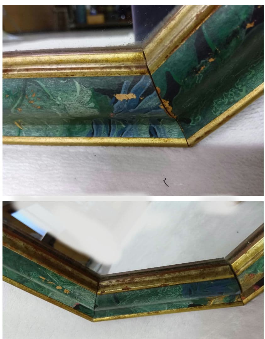 ウォールミラー　姿見　アンティーク　ヴィンテージ　鏡　縦長 八角形壁掛けミラー