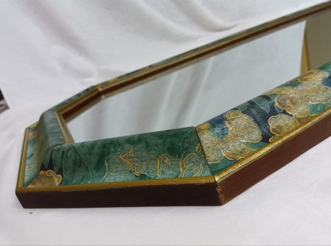 ウォールミラー　姿見　アンティーク　ヴィンテージ　鏡　縦長 八角形壁掛けミラー