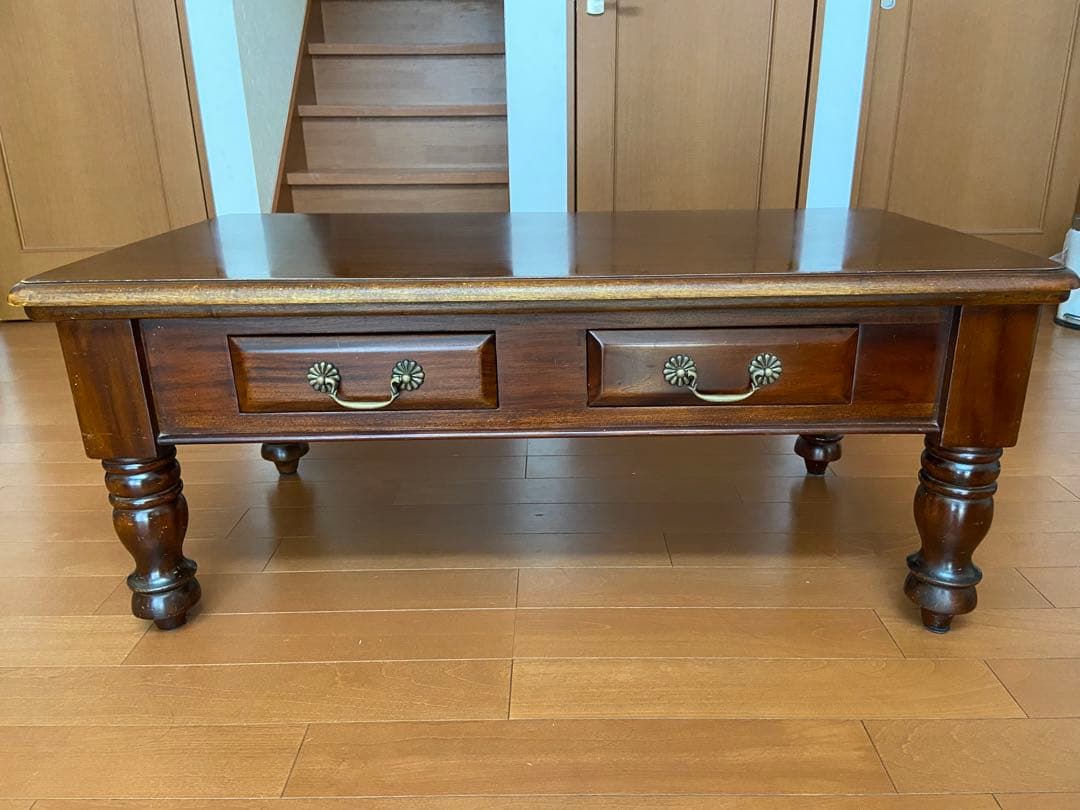 木製ローテーブル 引き出し付き ブラウン　 引き取り限定　横浜