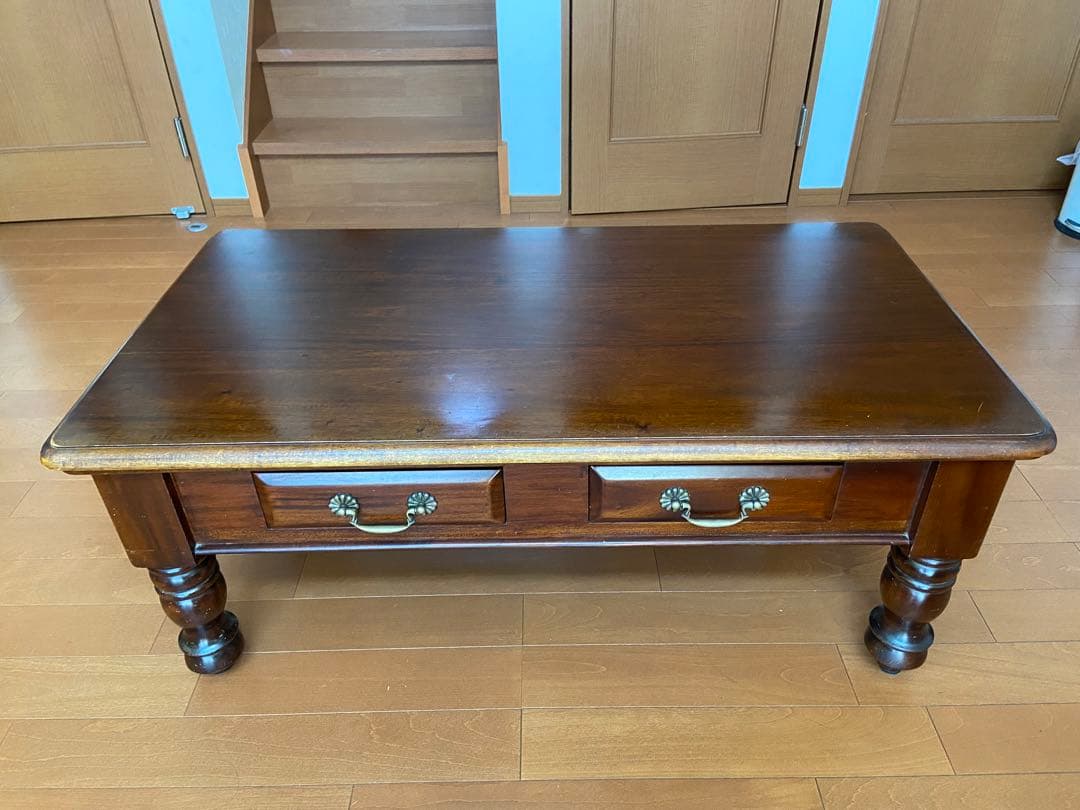 木製ローテーブル 引き出し付き ブラウン　 引き取り限定　横浜