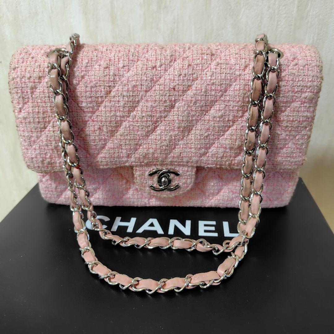 CHANEL 激レア ピンク ツイード チェーンショルダーバッグ - メルカリ
