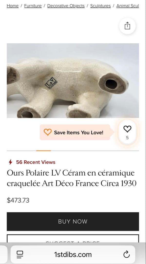 L & V ceram クマの置物