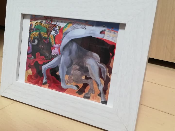 送料無料【新品】ピカソ-【コリーダ 闘牛士の死】　額入り絵画　レターサイズ
