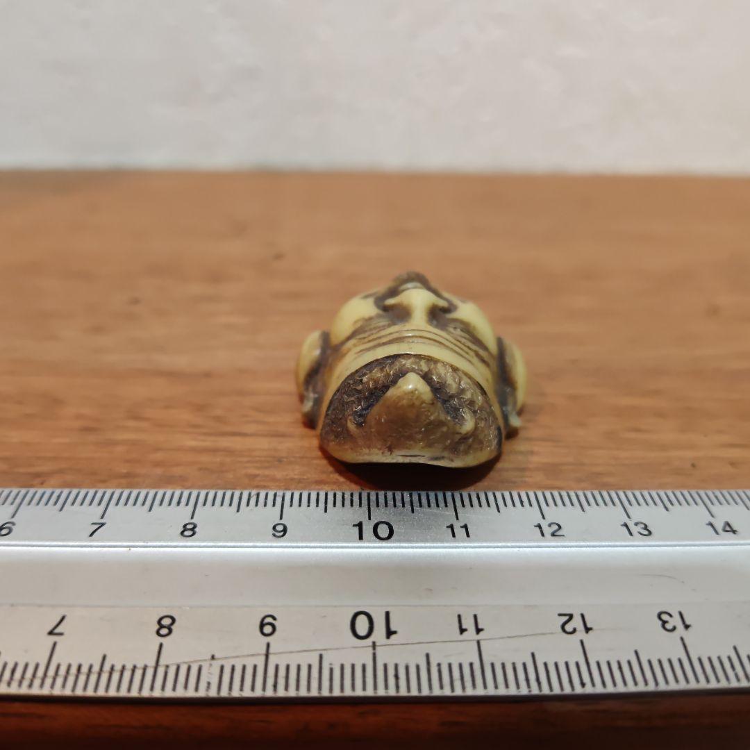 時代提物 七福神面根付 天然素材 在銘玉民【恵比寿様】高さ約3.4cm重さ約8ｇ