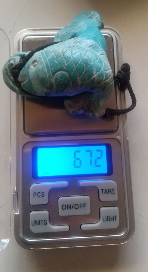 本トルコ石 古代 魚彫刻 根付け 魔除け 御守 時代物