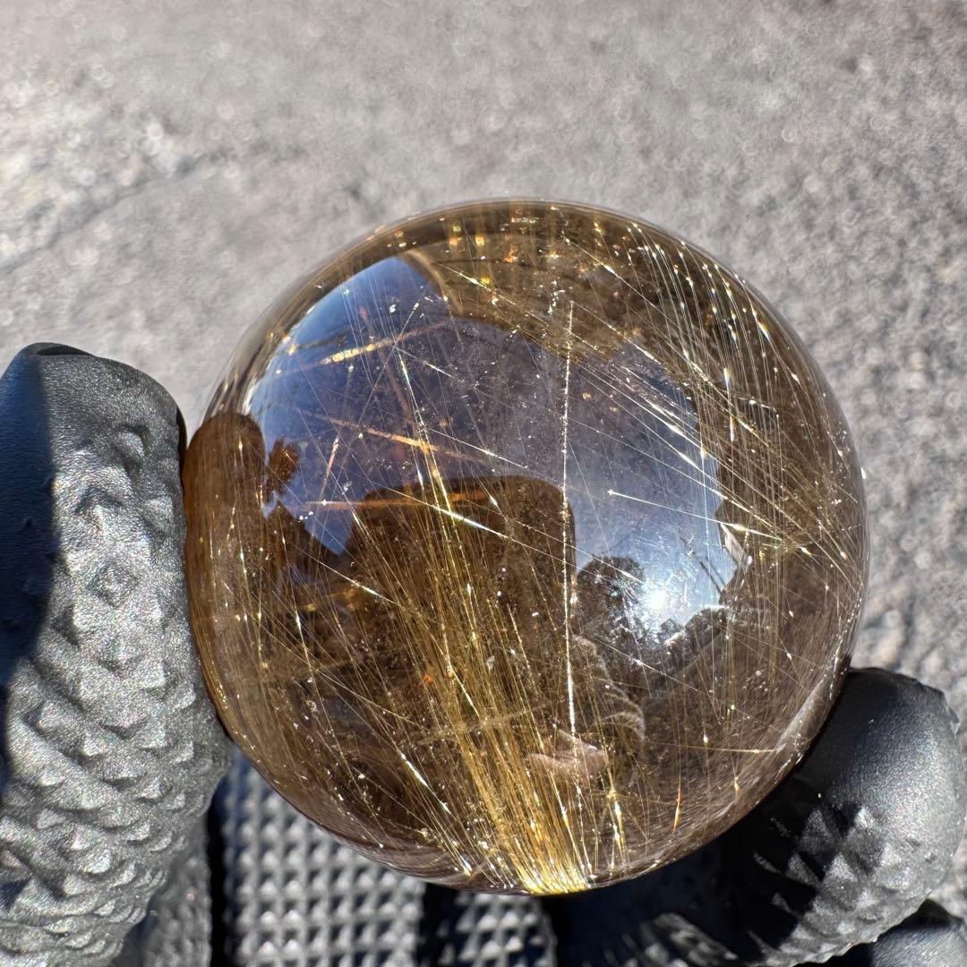 M-46ゴールドルチル丸玉　針入りルチルクォーツスフィア　天然石　44mm