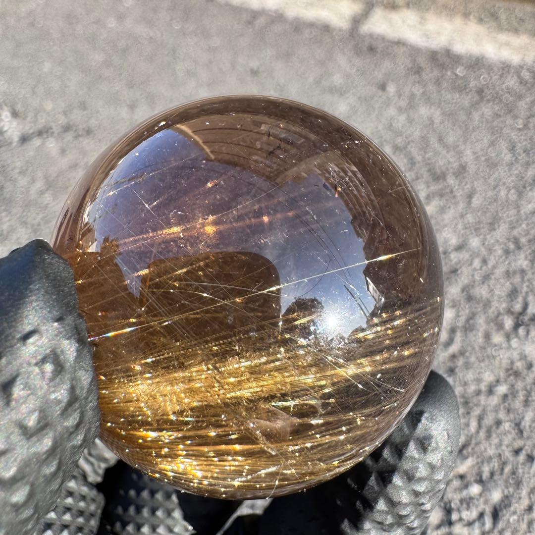 M-46ゴールドルチル丸玉　針入りルチルクォーツスフィア　天然石　44mm