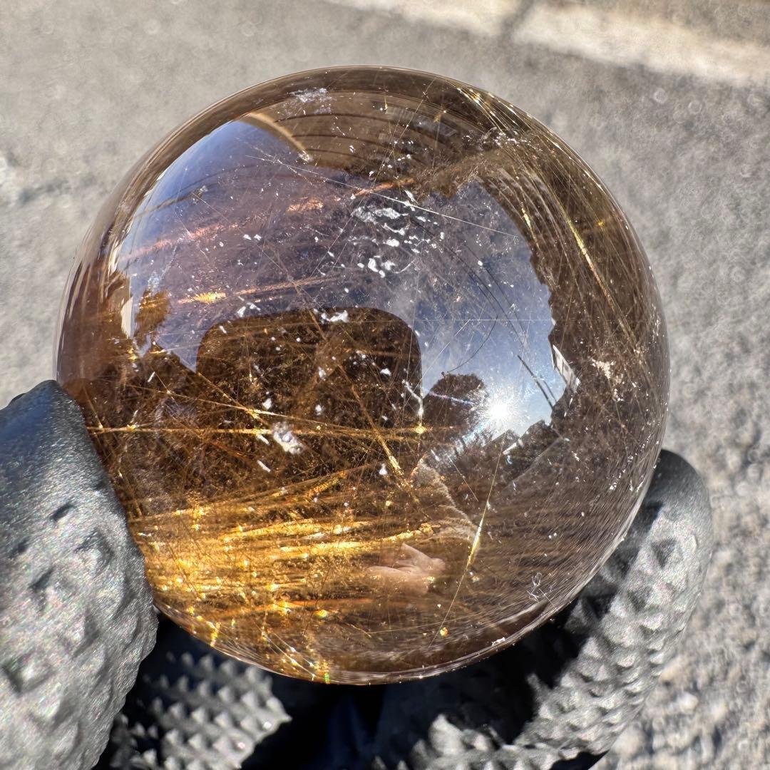 M-46ゴールドルチル丸玉　針入りルチルクォーツスフィア　天然石　44mm