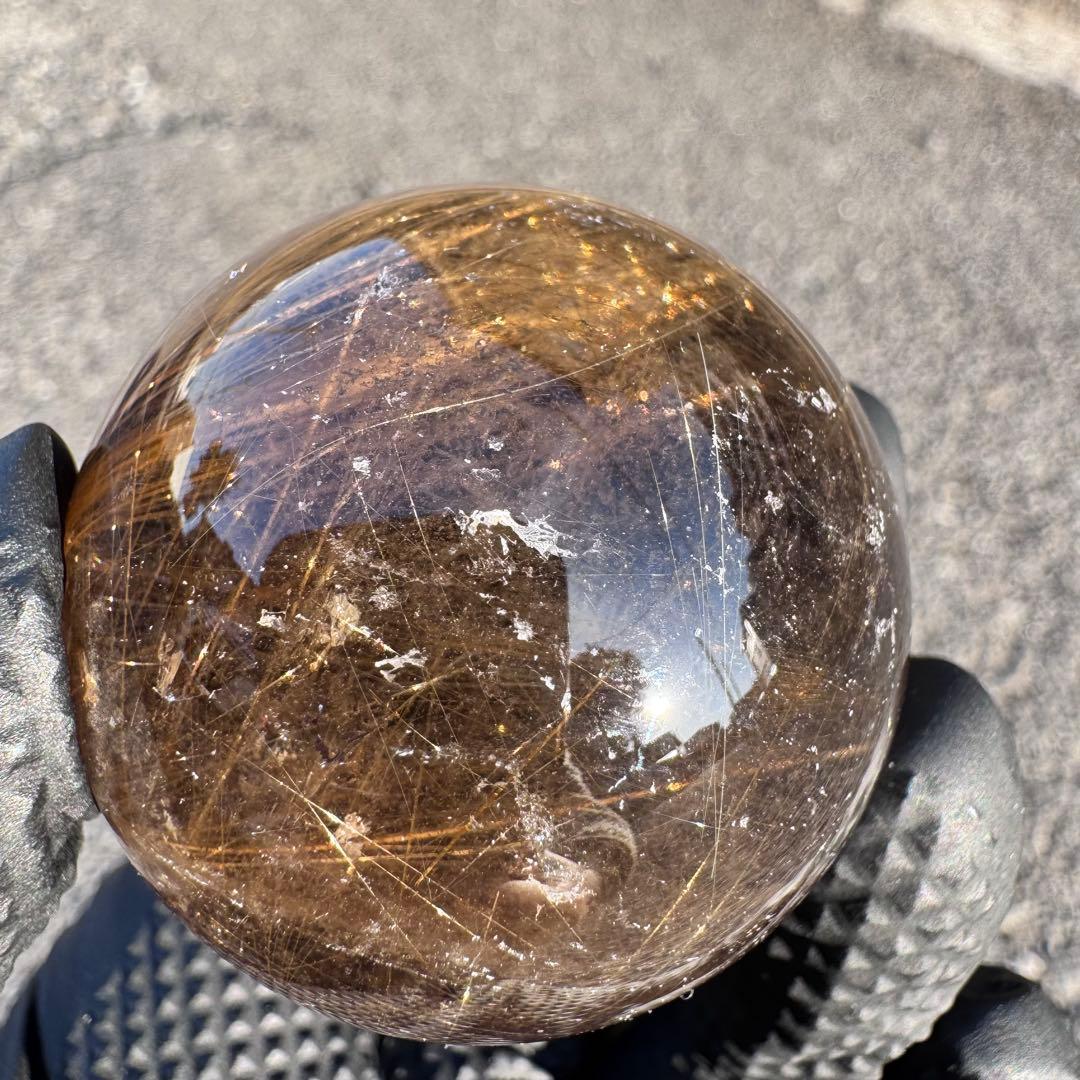 M-46ゴールドルチル丸玉　針入りルチルクォーツスフィア　天然石　44mm