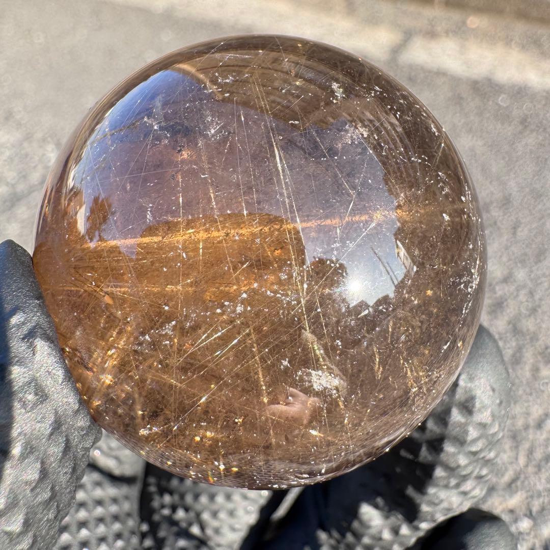 M-46ゴールドルチル丸玉　針入りルチルクォーツスフィア　天然石　44mm