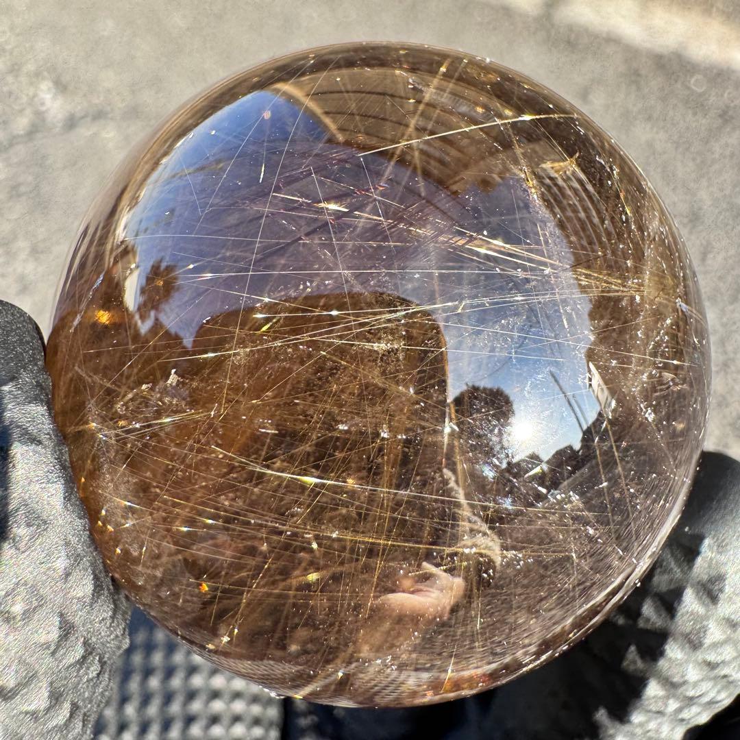 M-46ゴールドルチル丸玉　針入りルチルクォーツスフィア　天然石　44mm