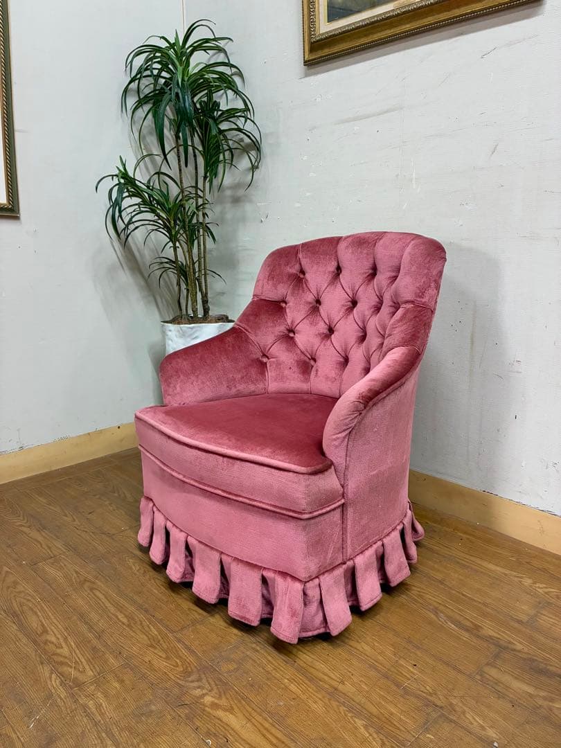 みるく☆管404☆イタリア製☆アンティーク☆ピンクファブリックソファー