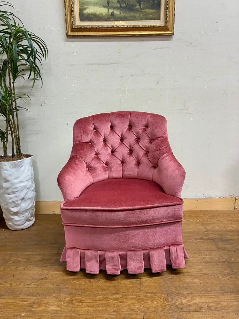 みるく☆管404☆イタリア製☆アンティーク☆ピンクファブリックソファー