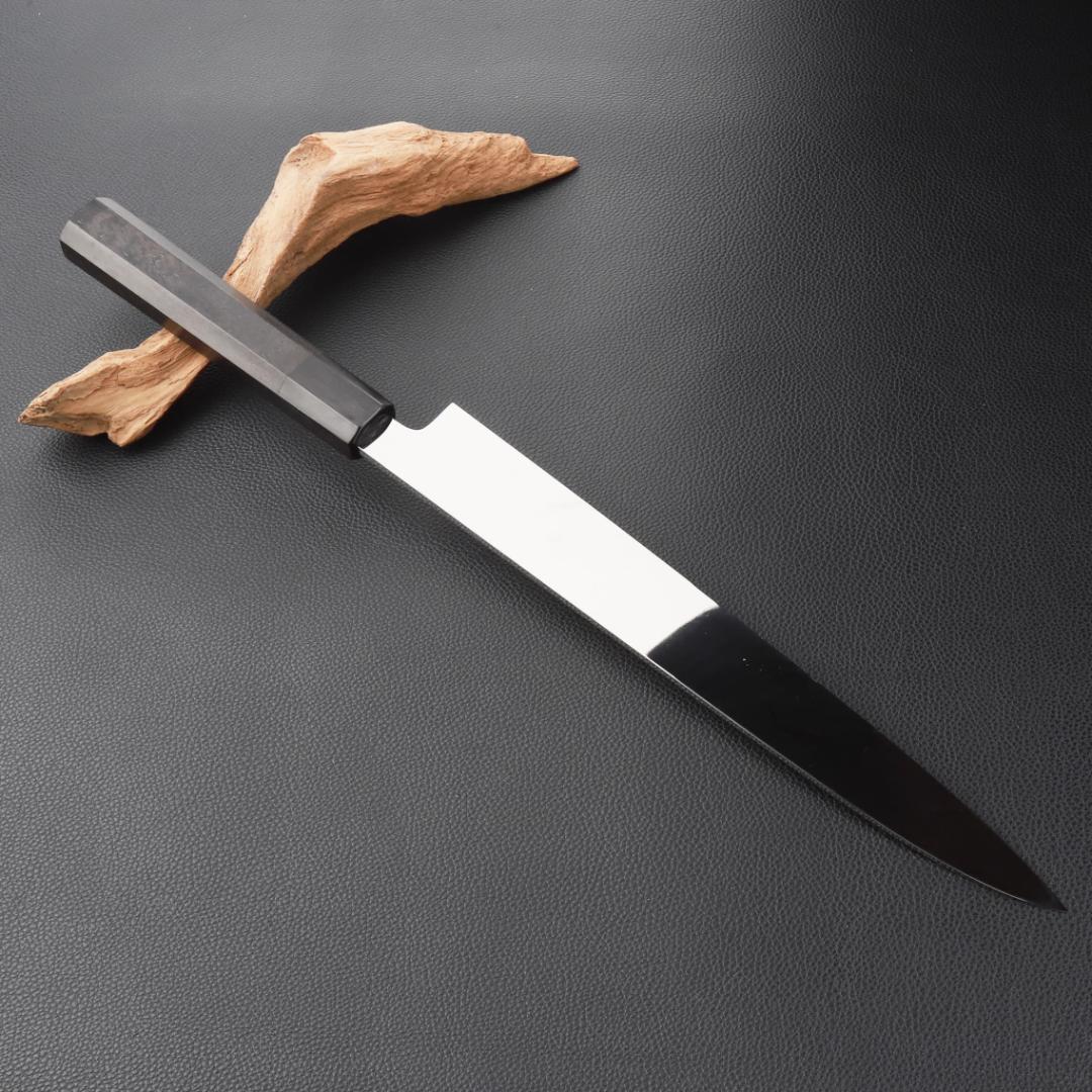 11048柳刃包丁 9寸 高光沢度鏡面仕上げ 刃は究極の切れ味 黒檀黒水牛八角柄