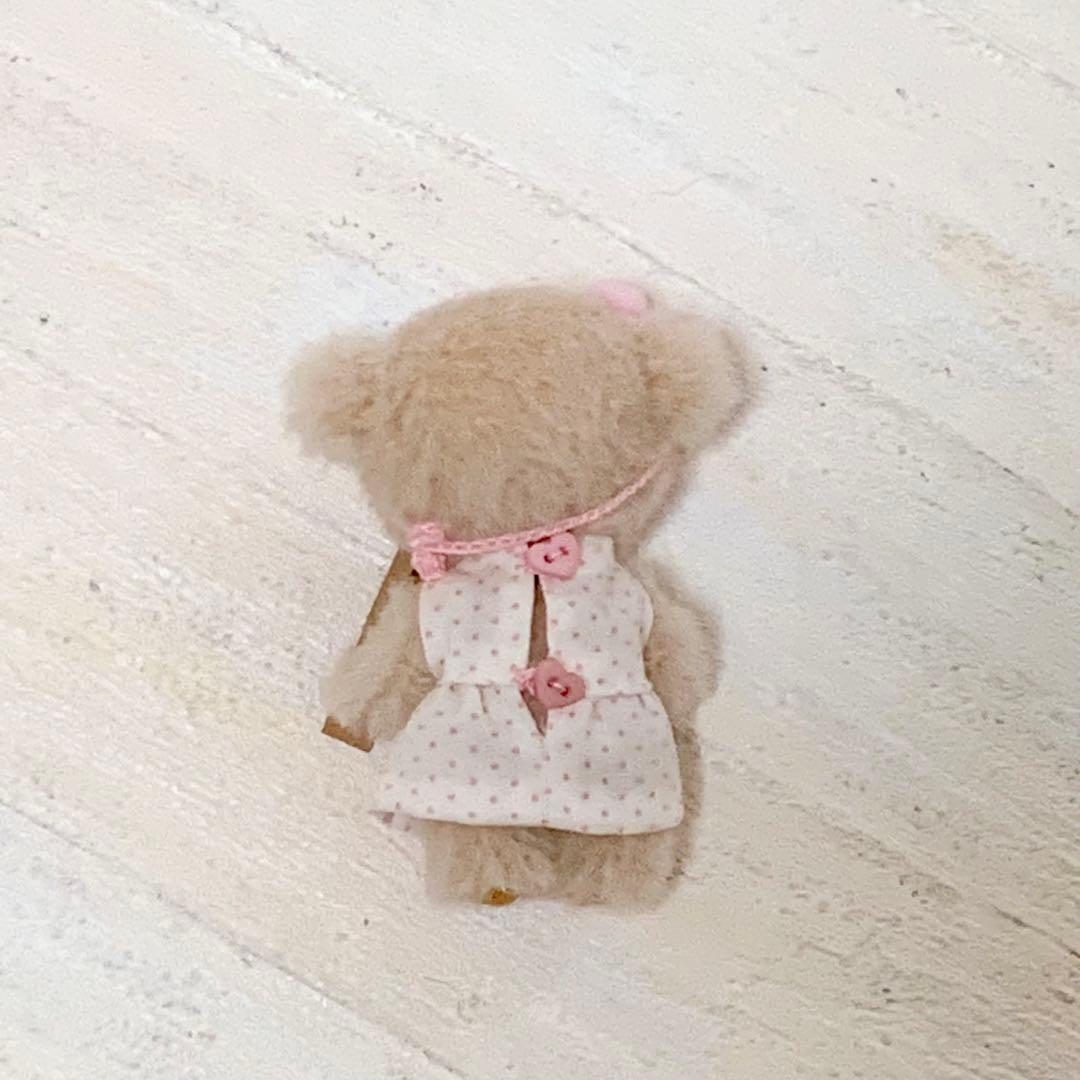 テディベア ペールピンク 小さなくま 可愛いくま ドット柄ワンピ ボンボン付き