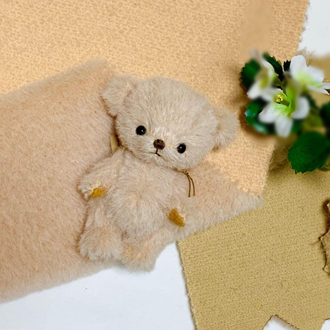 テディベア ペールピンク 小さなくま 可愛いくま ドット柄ワンピ ボンボン付き