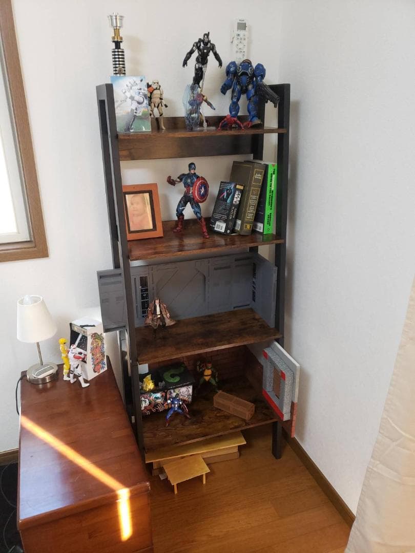 スチールフレームオープンラック 4段 シェルフ 木目天板 組み立て簡単