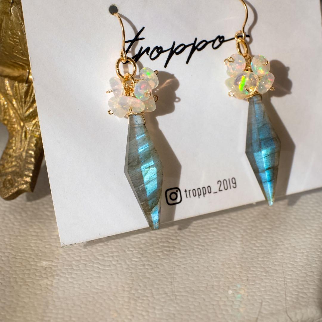 14kgfラブラドライト・エチオピアオパールピアス/イヤリング