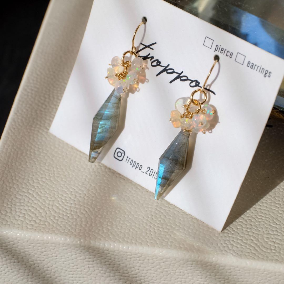 14kgfラブラドライト・エチオピアオパールピアス/イヤリング