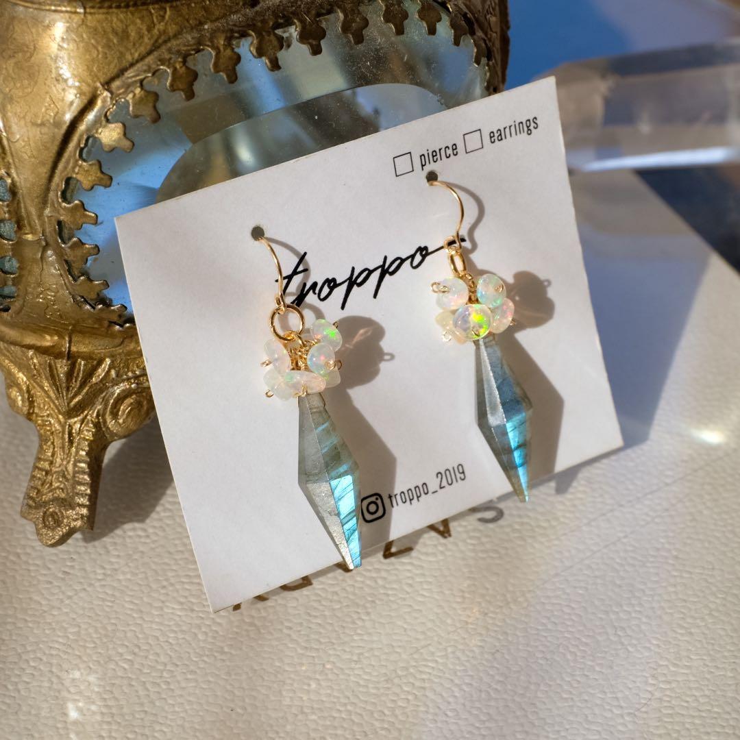 14kgfラブラドライト・エチオピアオパールピアス/イヤリング