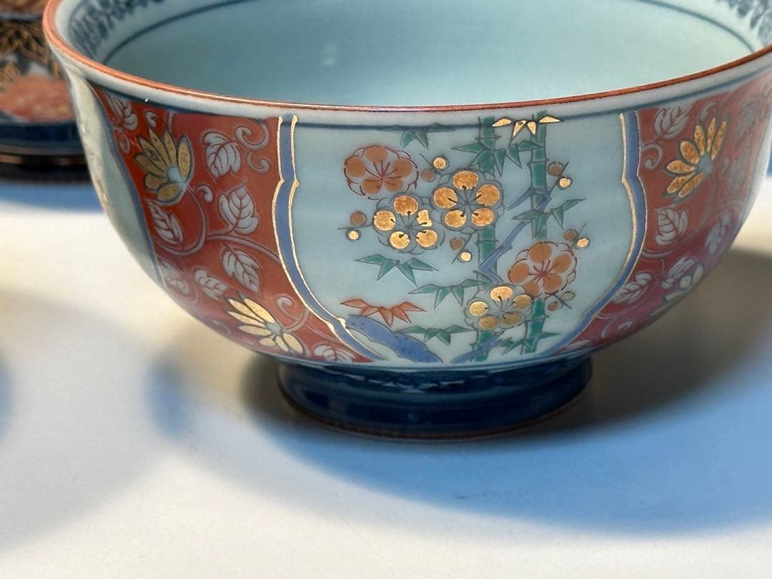 青と白の花柄 陶器ボウル 5個セット 有田焼 未使用