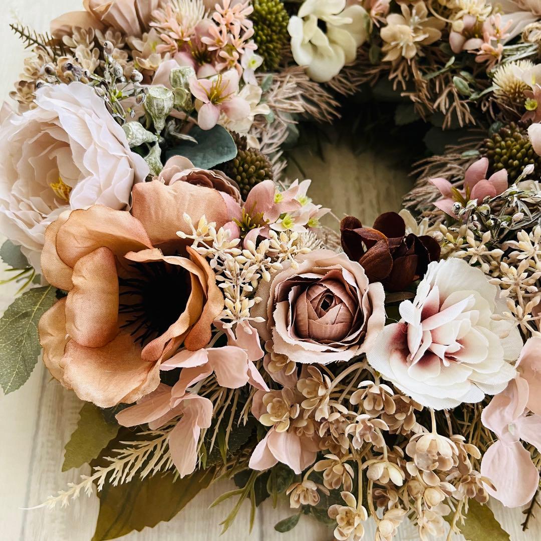 フラワーリース ナチュラルリース 玄関リース ニュアンスカラー アンティーク 大