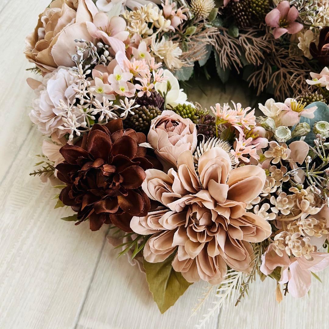 フラワーリース ナチュラルリース 玄関リース ニュアンスカラー アンティーク 大