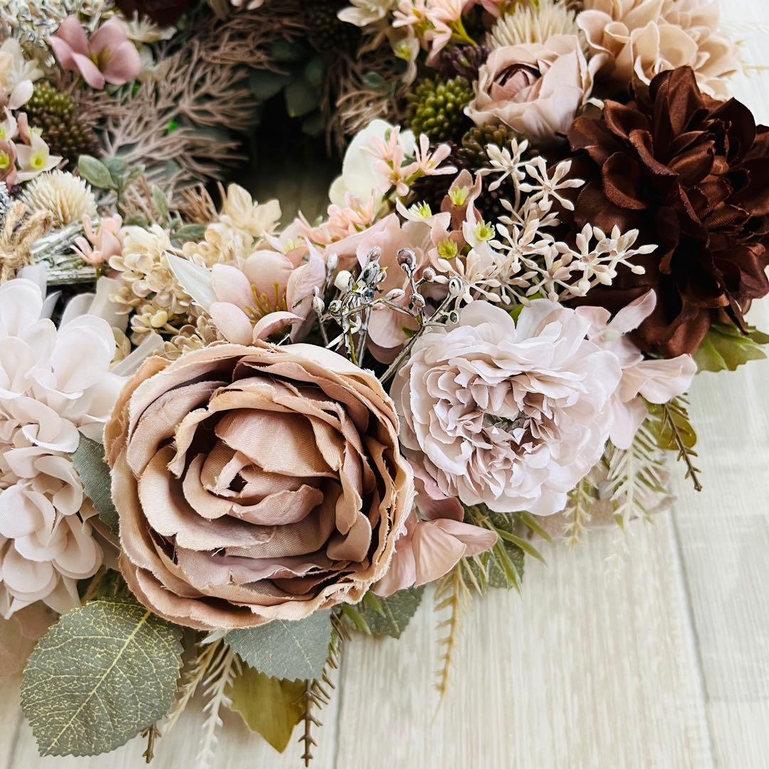 フラワーリース ナチュラルリース 玄関リース ニュアンスカラー アンティーク 大