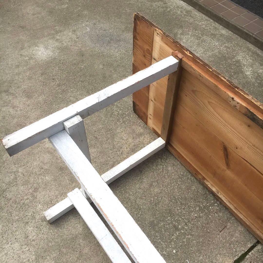 長テーブル【152cm 66cm 高さ76cm 】古材　机　シャビー 3分割天板